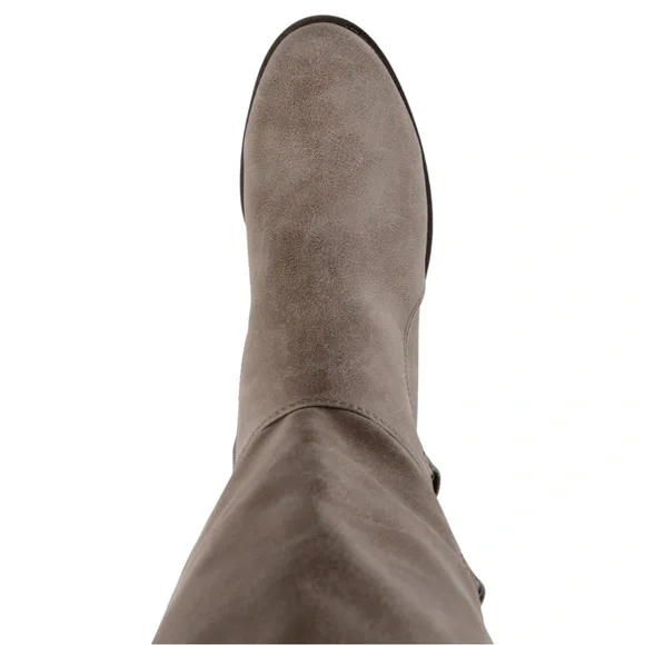 Journee Collection Carly Tall Riding Boots Strap Detail Taupe Wide Calf 6.5 NEW - Picture 9 of 16